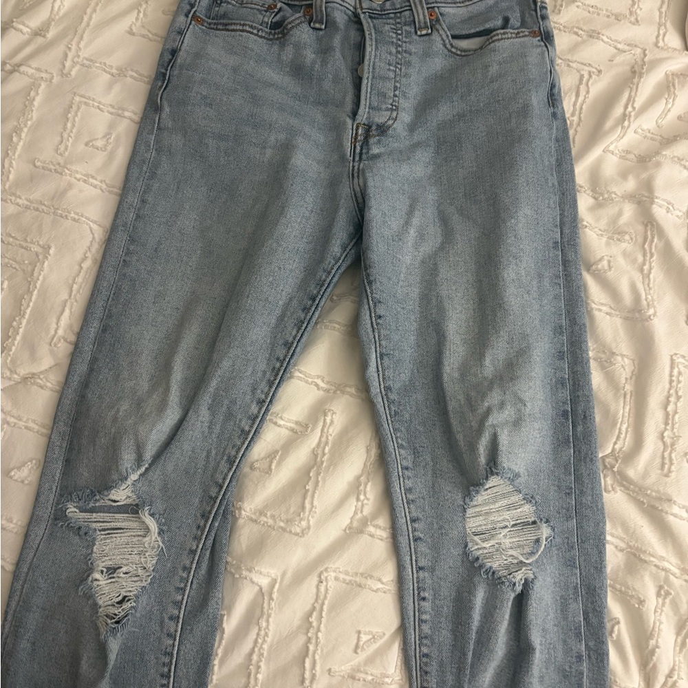 Levi's Light Blue Distressed Straight Leg Jeans